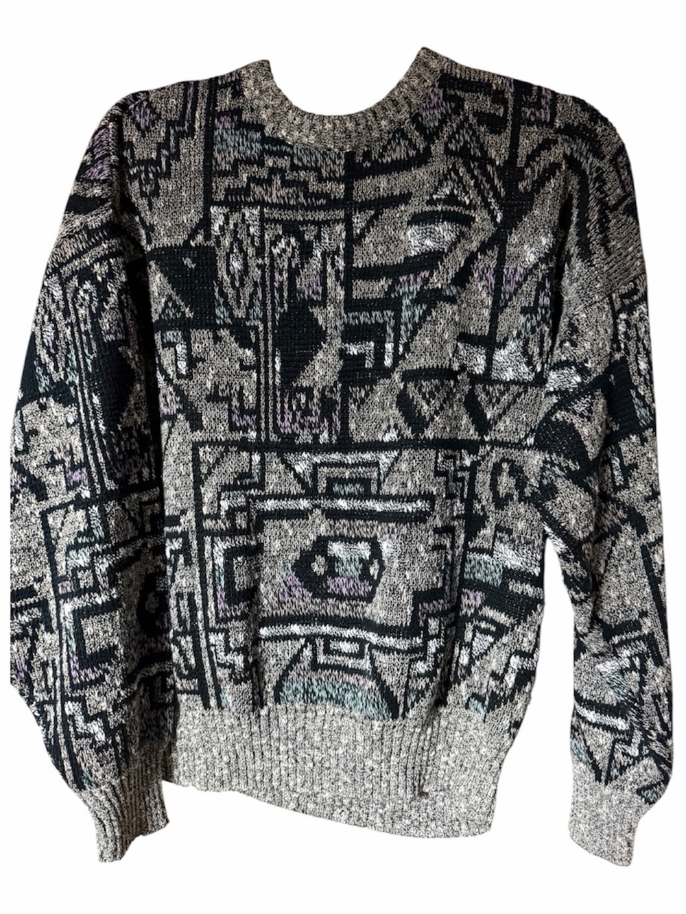 Vintage 90s Abstract Geometric Jacquard Pattern Grandpa Sweater Crewneck